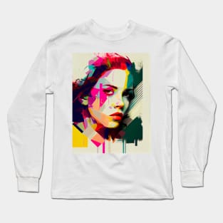 Abstract colorful pop art style woman portrait Long Sleeve T-Shirt